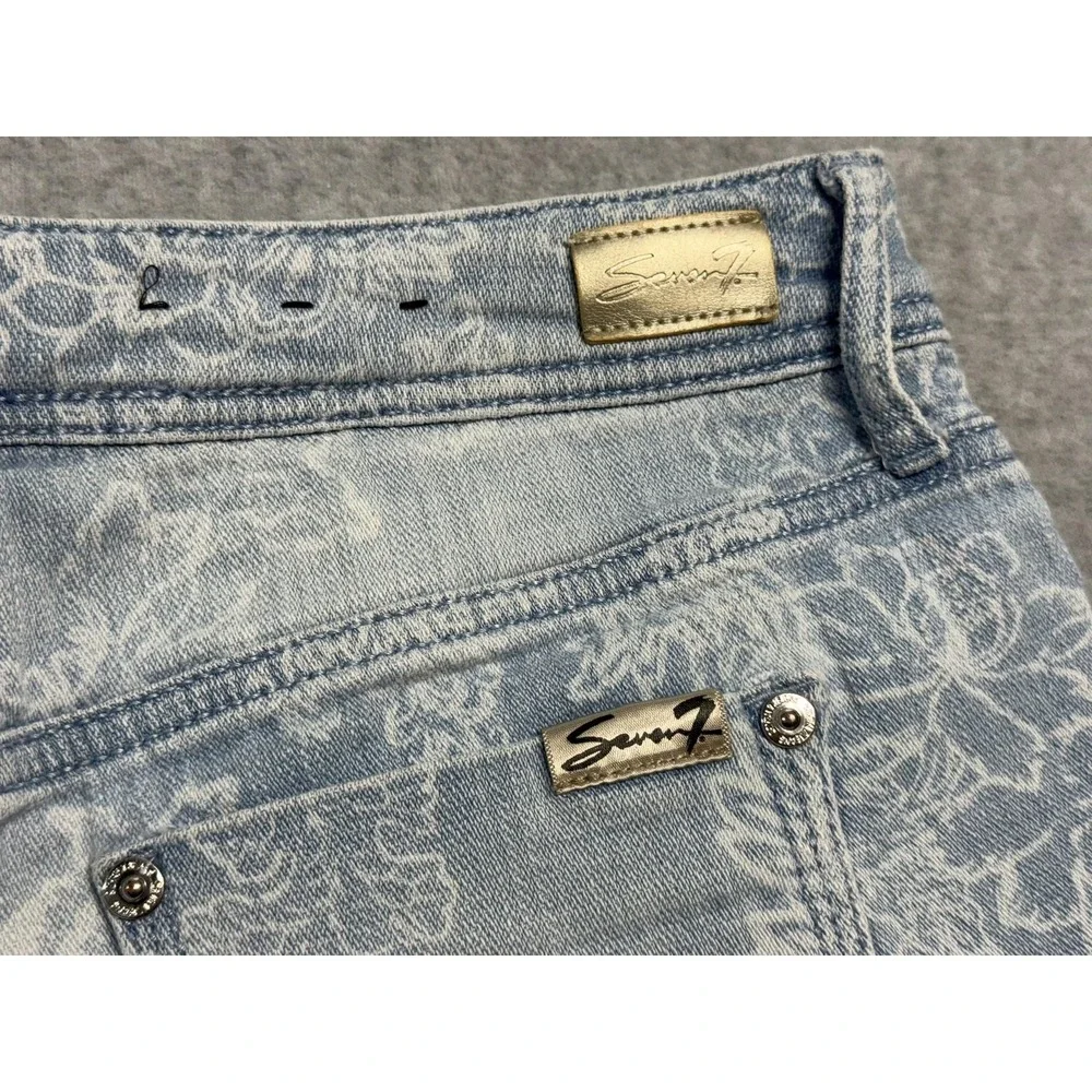Seven 7 Denim Shorts Womens 4 Light Wash Bermuda Floral Print Stretch Bonnaro‎